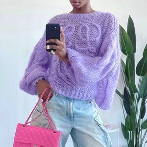 LOEWE Anagram Open-knit Mohair-blend Sweater In Purple